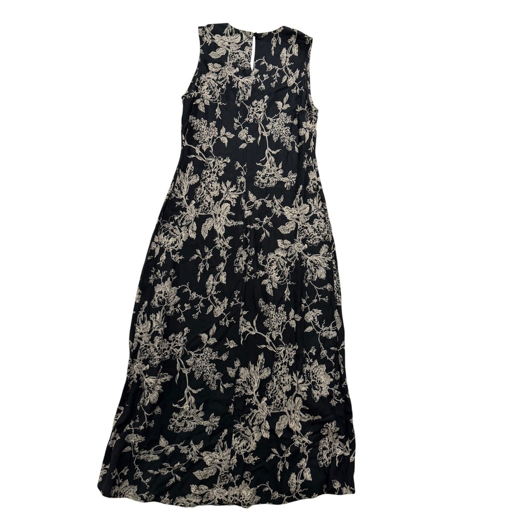 Gap Black Floral Linen Blend Sleeveless Maxi Dress Size 6 - Picture 2 of 5